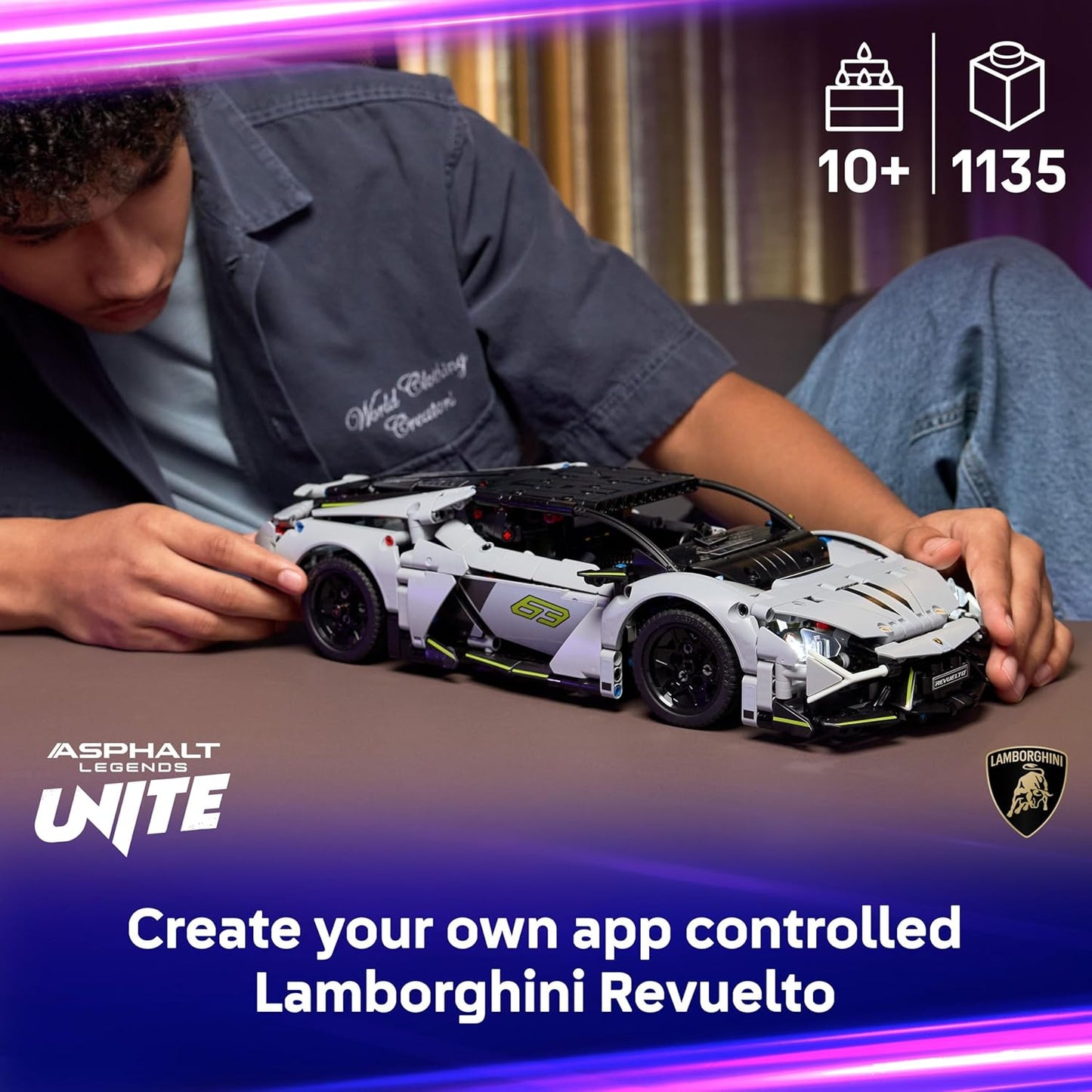 LEGO Technic Lamborghini Revuelto Super Sports Car Toy - Modelo de carro controlado remotamente com luzes, direção e um hub de bateria recarregável - Presente para meninos a partir de 10 anos - 42214