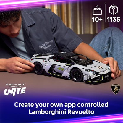LEGO Technic Lamborghini Revuelto Super Sports Car Toy - Modelo de carro controlado remotamente com luzes, direção e um hub de bateria recarregável - Presente para meninos a partir de 10 anos - 42214