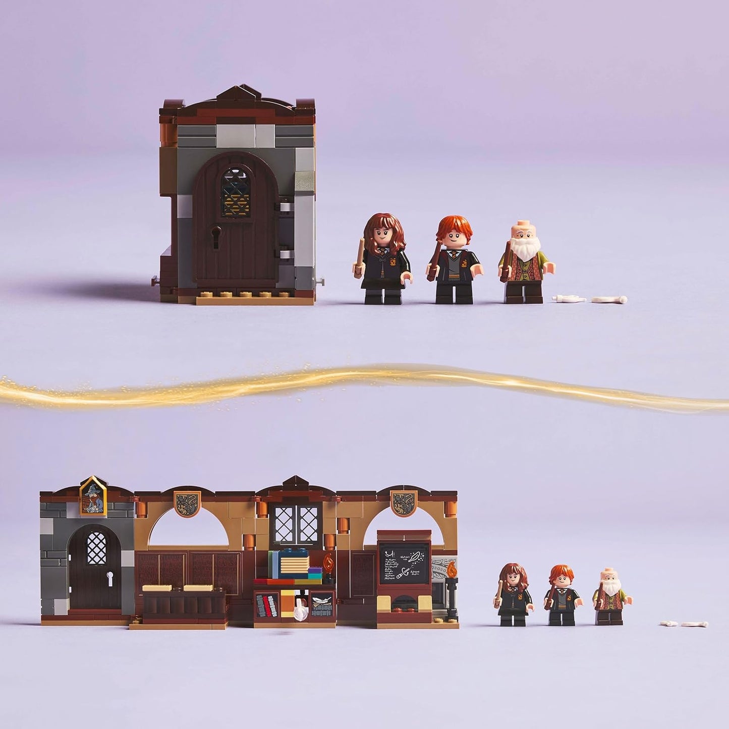 LEGO Harry Potter Castelo de Hogwarts: conjunto de classe de encantos com 3 minifuguras incl. Hermione Granger e Ron Weasley, apresentam função de levitação Wingardium Leviosa