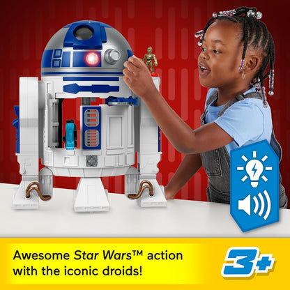 Brinquedo Fisher-Price Imaginext STAR WARS R2-D2 (44,5 cm de altura) com luzes e sons e chave metálica do personagem C-3PO para crianças a partir de 3 anos, HXG52