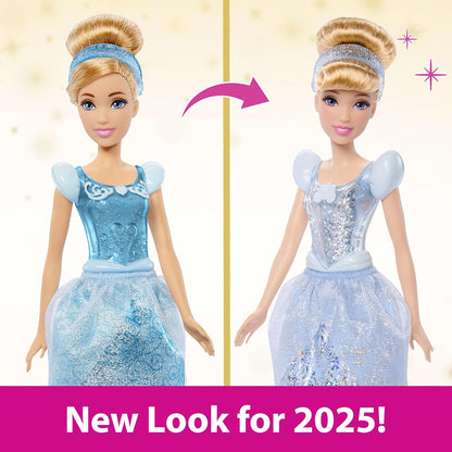 Mattel Boneca Disney Princess Cinderela da com Visual Clássico | Moda Brilhante com Saia, Tiara e Sapatos Removíveis; Articulada e Colecionável; Inspirada no Filme da Disney, HLW06
