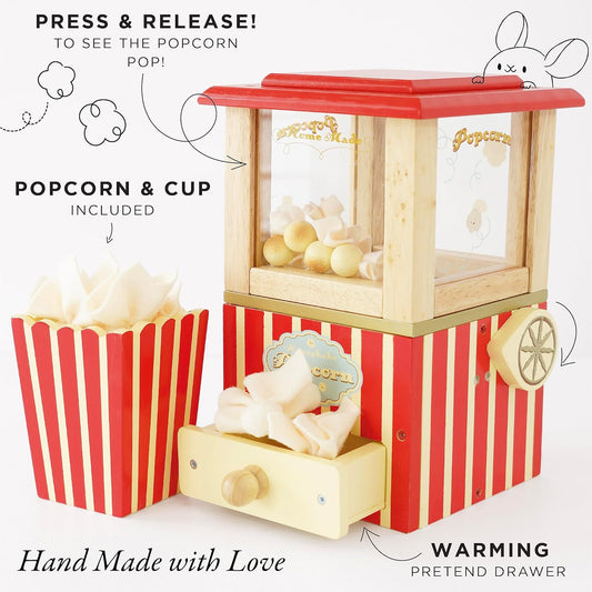 Le Toy Van - Máquina de pipoca retrô de madeira Honeybake Role Kids Play Toy | Cinema, cozinha ou cinema fingir brincar