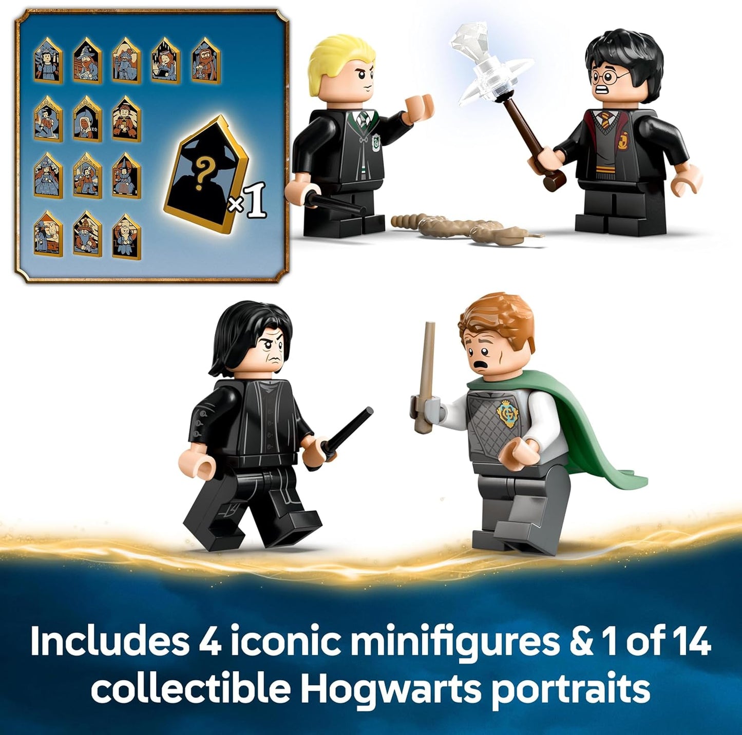 LEGO Harry Potter Castelo de Hogwarts: Playset do Clube de Duelo com 4 minifiguras colecionáveis, incl. Draco Malfoy e Severus Snape, brinquedo de dramatização com função de tombamento para meninos e meninas a partir de 8 anos
