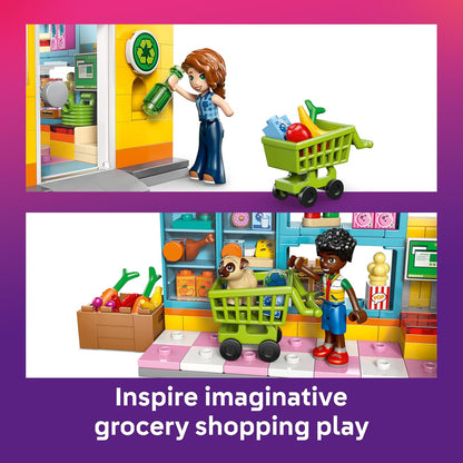 LEGO Friends Mini Supermercado de Heartlake City - Loja de Brinquedos com 2 Mini Bonecas, Figura de Cachorro de Estimação, Caixa Registradora e Acessórios de Comida de Brinquedo - Presente de Aniversário para Meninas a partir de 5 Anos - 42680