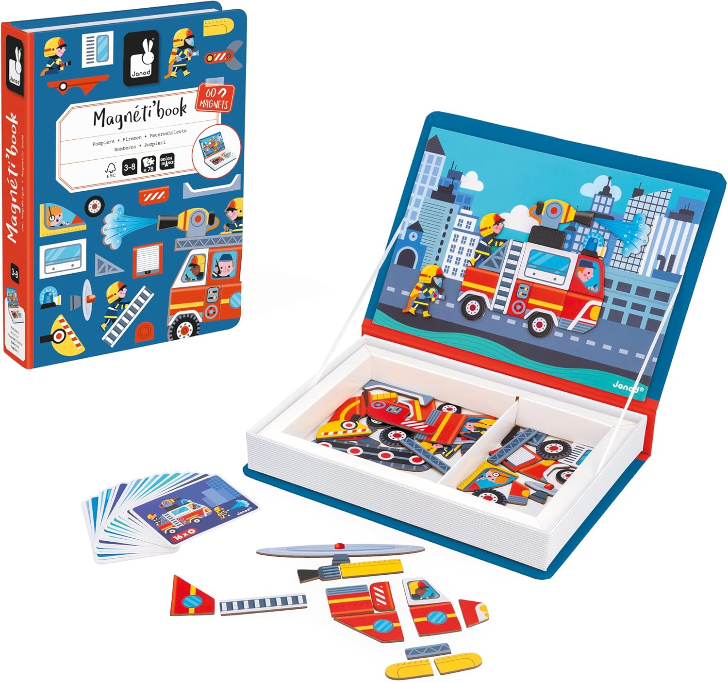 Janod - Magnéti'Book Firefighters - Jogo educativo de 60 ímãs com 18 c