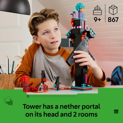 LEGO Minecraft 2 em 1 A Torre Enderman - Brinquedo Modular que Pode Ser Reconstituído em 2 Fortalezas, Incluindo Figuras do Enderman, Endermate e Portal do Nether - Presente para Meninos e Meninas Fãs de Jogos - 21279