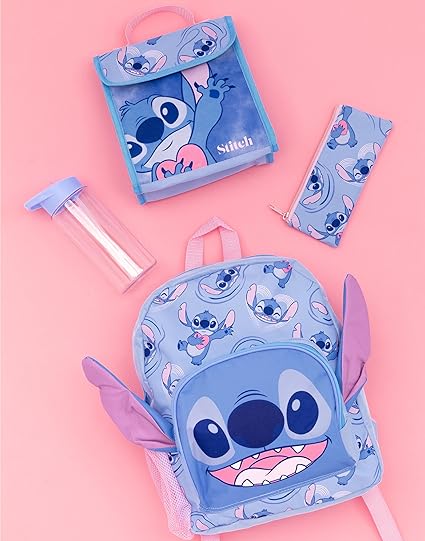 Disney Mochila para meninas Lilo e Stitch | Produtos de personagens alienígenas para crianças Mochila escolar com orelhas 3D Estojo para lápis e garrafa de água | Presentes para bolsas de volta às aulas