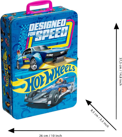 Theo Klein Estojo de armazenamento 2881 Hot Wheels | Maleta de metal para até 50 carrinhos | Compartimentos práticos | Dimensões: 37,5 cm x 26 cm x 8,5 cm | Brinquedo para crianças a partir de 3 anos | Multicolorido