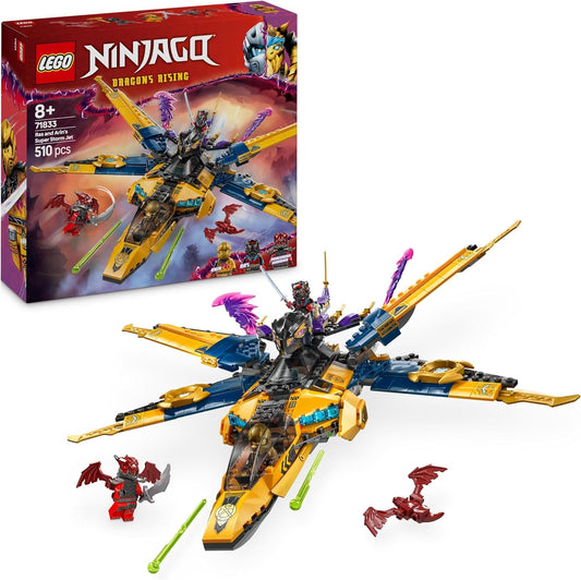 LEGO NINJAGO Super Storm Jet Toy de Ras e Arin com um Dragon Drone, atiradores, lâminas e motores - incl. 3 minifiguras para dramatização de ninja - conjunto de construção para meninos e meninas com mais de 8 anos