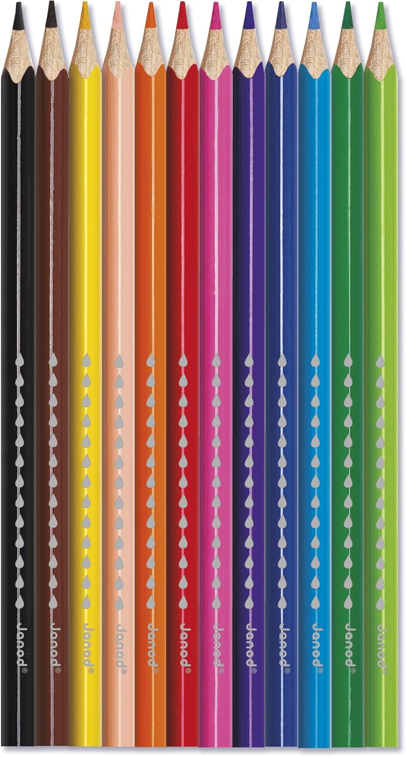 Janod - Conjunto de 10 lápis de gel aquarela - Sistema de torção para manter as mãos limpas - Giz aquarela - Brilhante, Janod - Conjunto de 12 lápis de aquarela + 1 pincel incluído - Mina macia e resistente - Desenhe