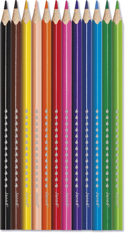 Janod - Conjunto de 10 lápis de gel aquarela - Sistema de torção para manter as mãos limpas - Giz aquarela - Brilhante, Janod - Conjunto de 12 lápis de aquarela + 1 pincel incluído - Mina macia e resistente - Desenhe