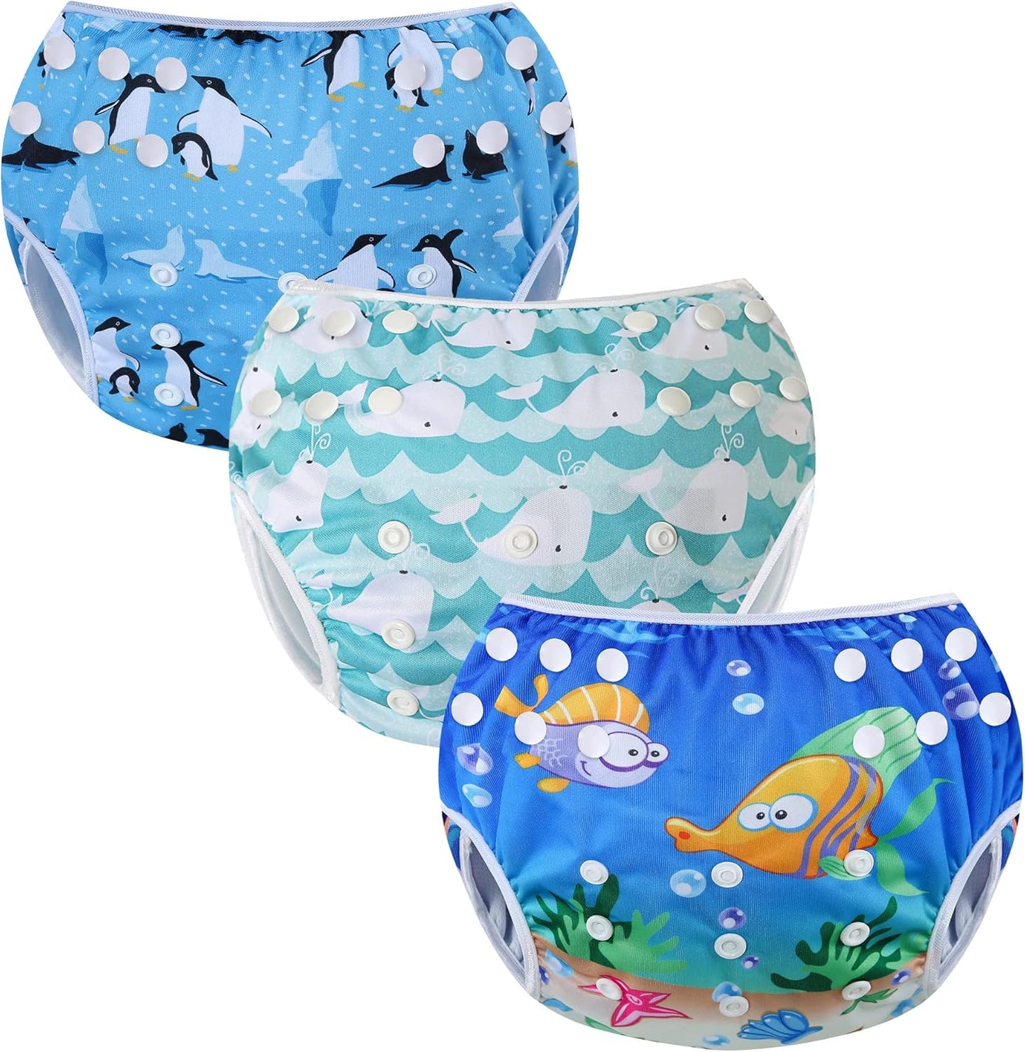 Codkkre Fraldas de Natação Reutilizáveis Fraldas para Bebês Tamanho Ajustável Lavável Pacote de 3 Fraldas para Aulas de Natação 0-3 Anos