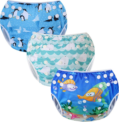 Codkkre Fraldas de Natação Reutilizáveis Fraldas para Bebês Tamanho Ajustável Lavável Pacote de 3 Fraldas para Aulas de Natação 0-3 Anos