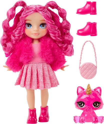 Rainbow High Littles - Magenta Monroe - Boneca Fashion Pequena e Articulada - Boneca Rosa de 14 cm de Altura com Bolsa e Gatinho de Estimação Mágico - Ideal para Crianças e Colecionadores