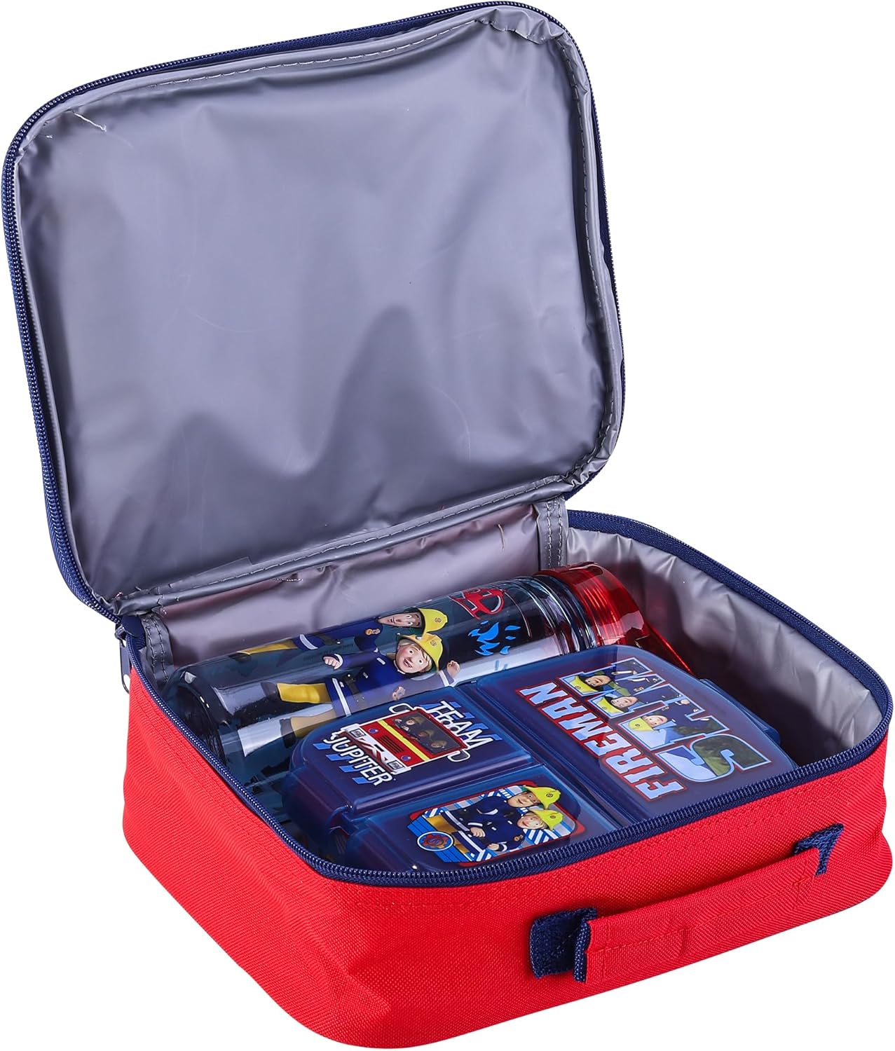 Zawadi Conjunto de lancheira infantil Global Fireman Sam Kids - lancheira isolada, lancheira com vários compartimentos e garrafa de água de 580 ml - conjunto de comida para almoço de viagem escolar,