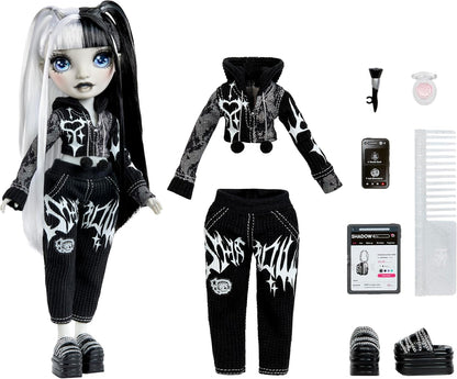 Rainbow High Shadow High Girl's Night - Heather Grayson - Boneca Fashion em tons de cinza de 28 cm, com cabelo e roupa pretos e brancos, acessórios e pente - para colecionadores e crianças a partir de 4 anos.
