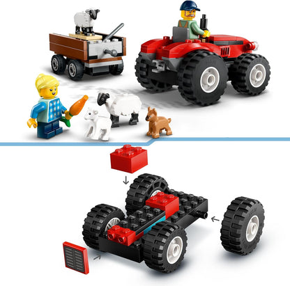 LEGO City 60461 Trator agrícola vermelho com trailer e conjunto de brinquedos para ovelhas - Conjunto de brinquedos com figuras de animais - Brinquedos Montessori para meninos e meninas de mais de 4 anos - Presentes de aprendizagem precoce