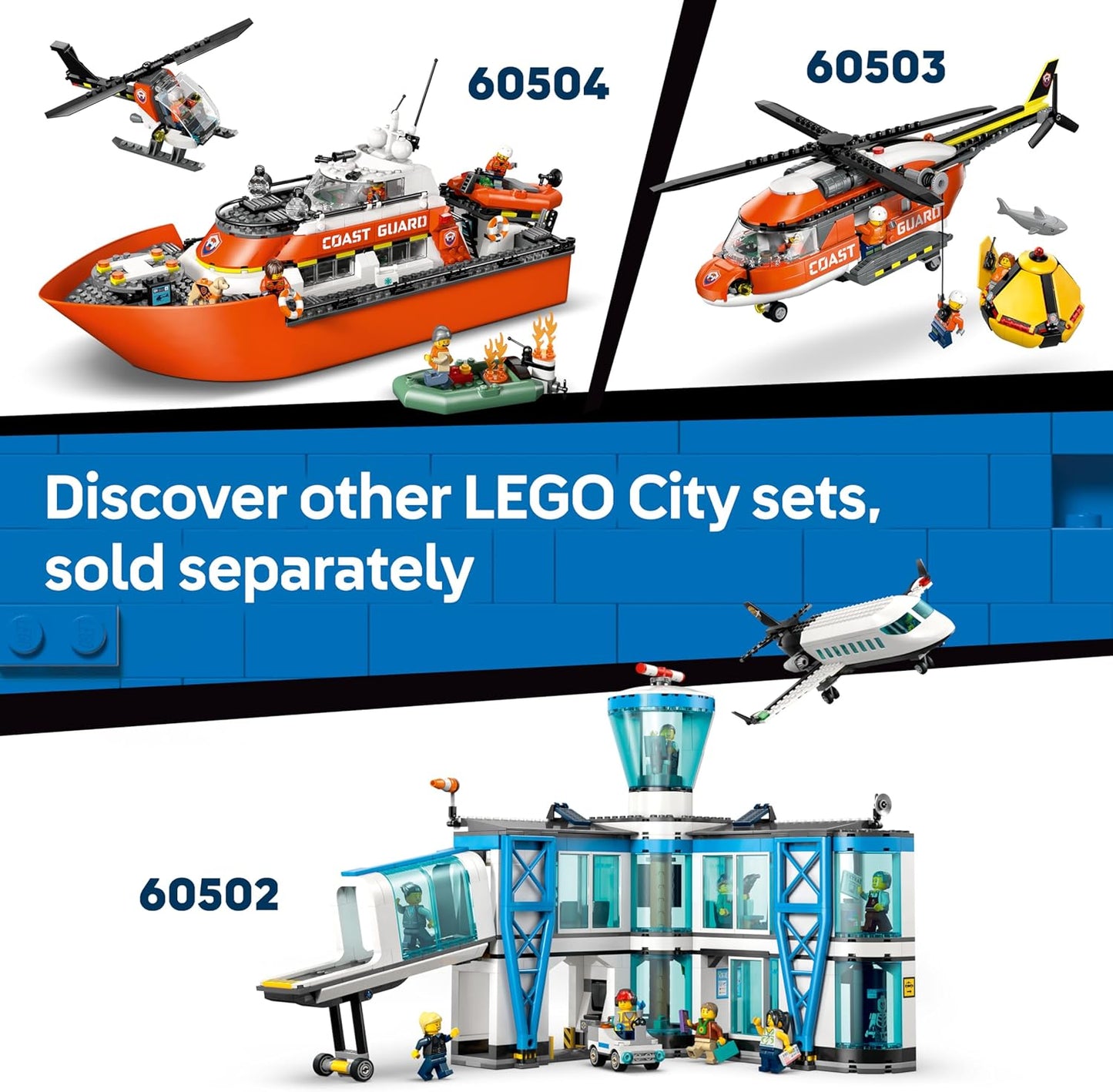 LEGO City 3 em 1: Avião, Caminhão de Serviço e Aerobarco - Kit de Veículos para Montar e Combinar com 3 Minifiguras - Ideia de Presente de Aniversário STEM para Meninos a partir de 7 Anos - 60505