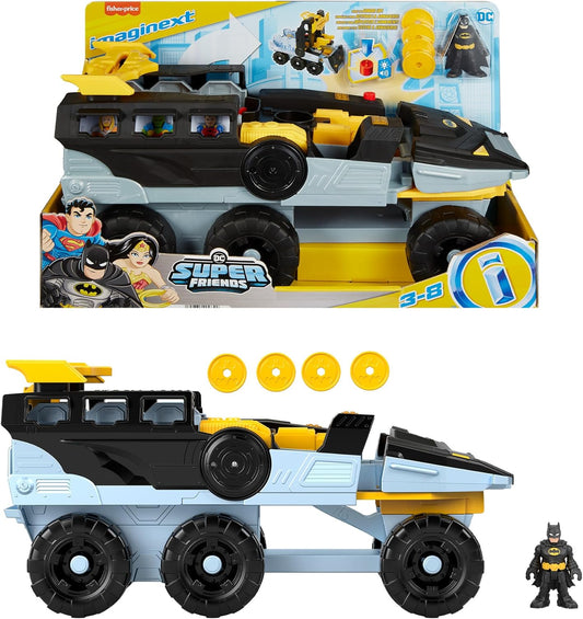 Fisher-Price Imaginext DC Super Friends Batman Brinquedo Bat-Tanque Transformável com Luzes, Sons, Figura e Projéteis para Crianças em Idade Pré-escolar a partir de 3 Anos, HVY04