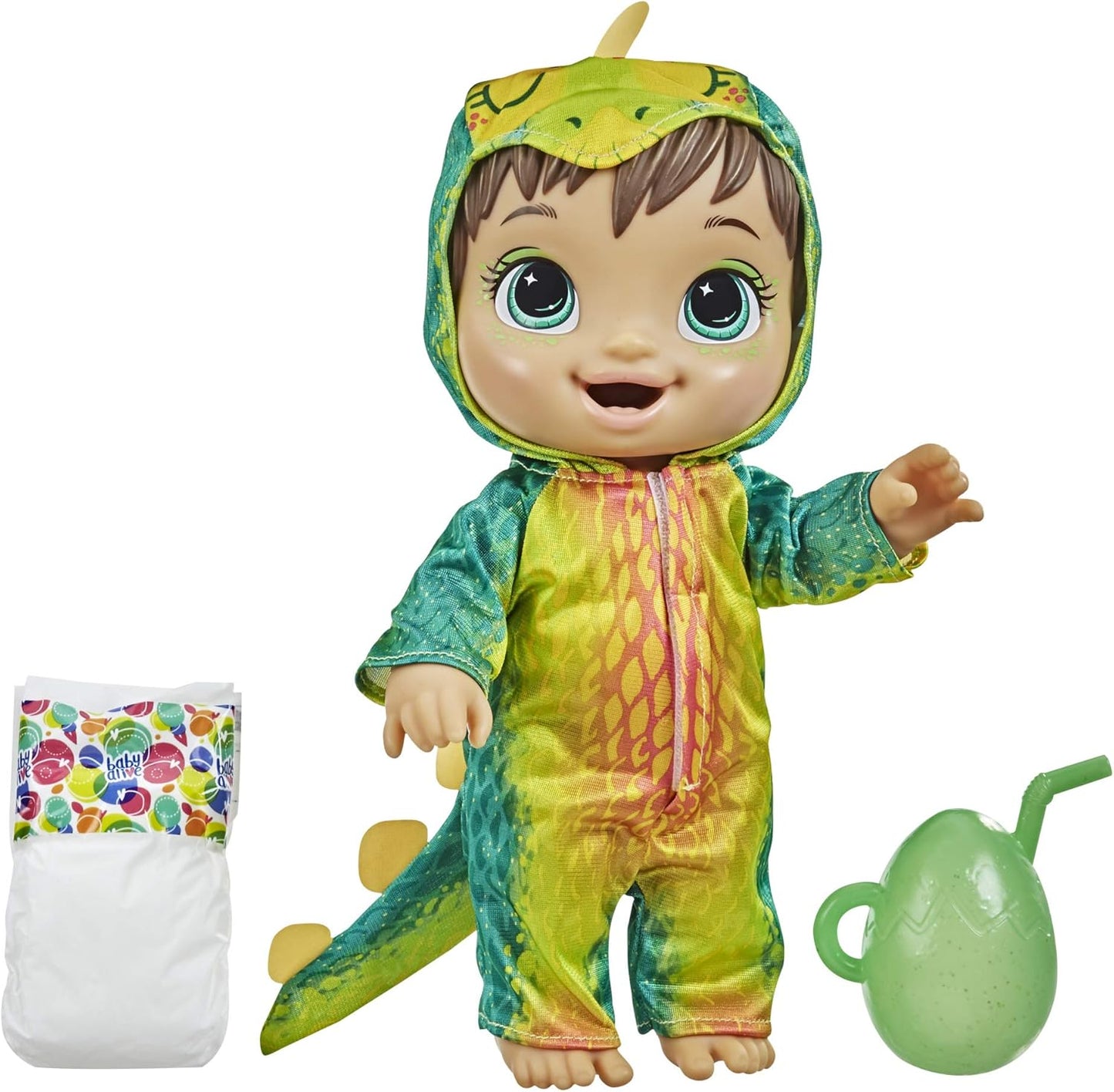 Boneca Baby Alive Dino Cuties, estegossauro, acessórios para bonecas, bebidas, molhos, brinquedo de dinossauro estegossauro para crianças de 3 anos ou mais, cabelo castanho