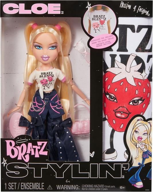Bratz Stylin' Cloe - Boneca Fashion com Camiseta Personalizável, Acompanha Acessórios, Brinquedo Fofo para Meninas, Rosa