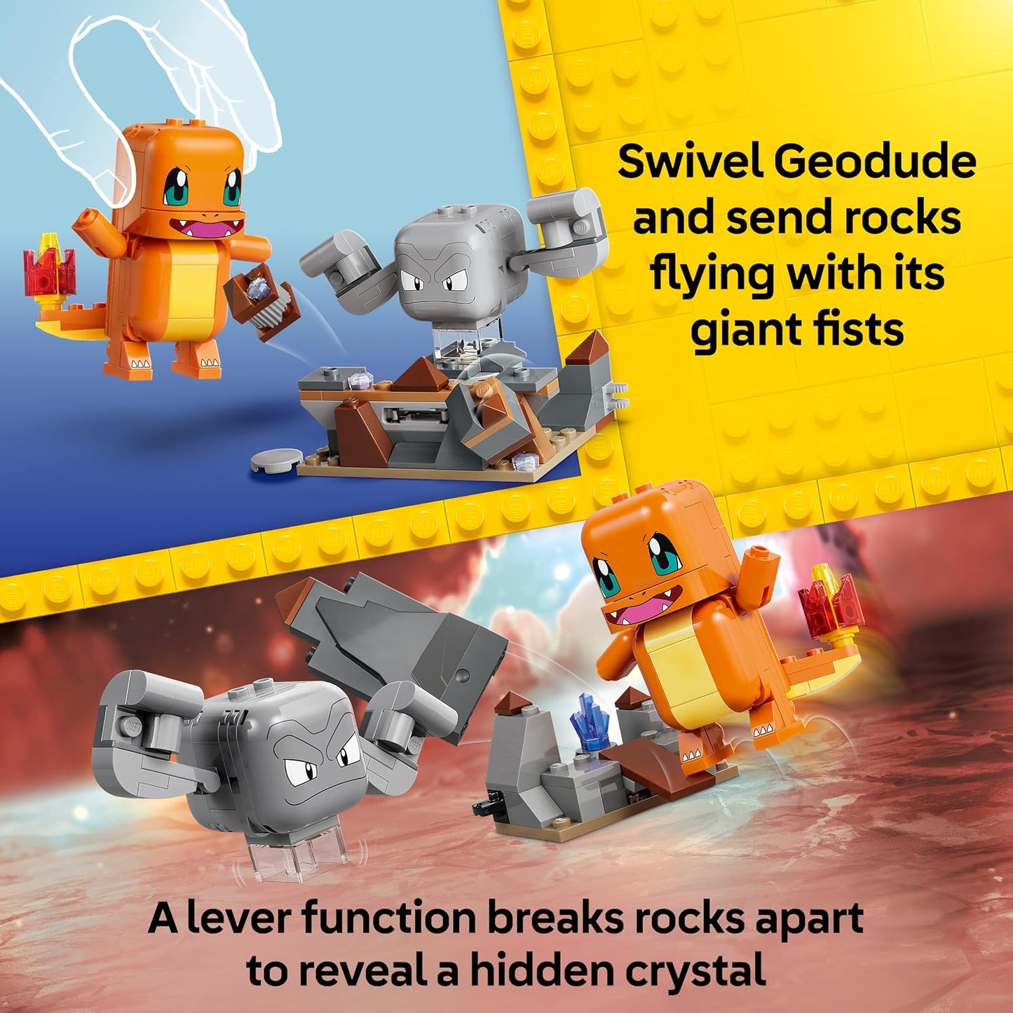 LEGO Pokémon SMART Play: Confronto na Caverna de Charmander e Geodude – Conjunto de Brinquedo Interativo Compatível, Inclui 2 Etiquetas SMART e 2 Pokémon – Ideia de Presente para Meninos e Meninas a partir de 6 Anos – 72157