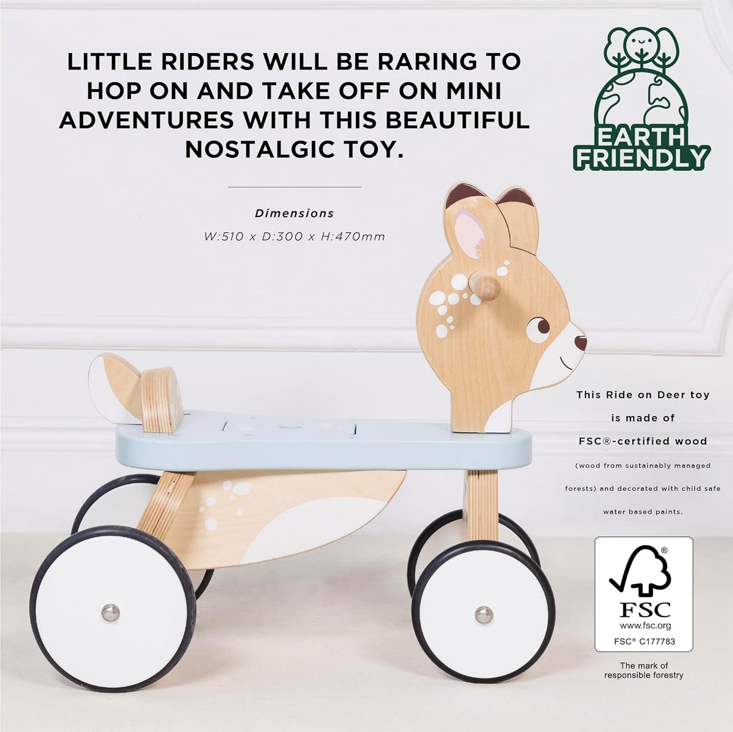 Le Toy Van - Passeio de madeira Petilou em brinquedo de empurrar de cervo para crianças | Adequado para menino ou menina de 1 ano +