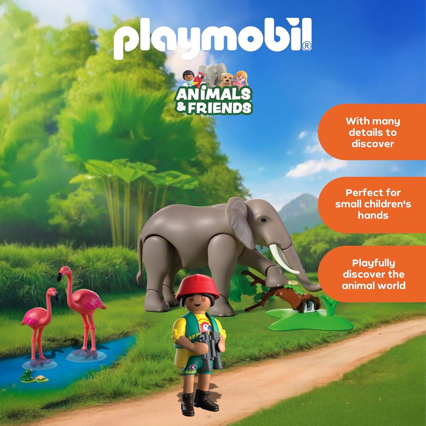 Playmobil | Animais e Amigos | Elefante com Tratador | Conjunto de Zoológico com 4 Animais e Acessórios de Recinto, Para crianças a partir de 4 anos, 72068
