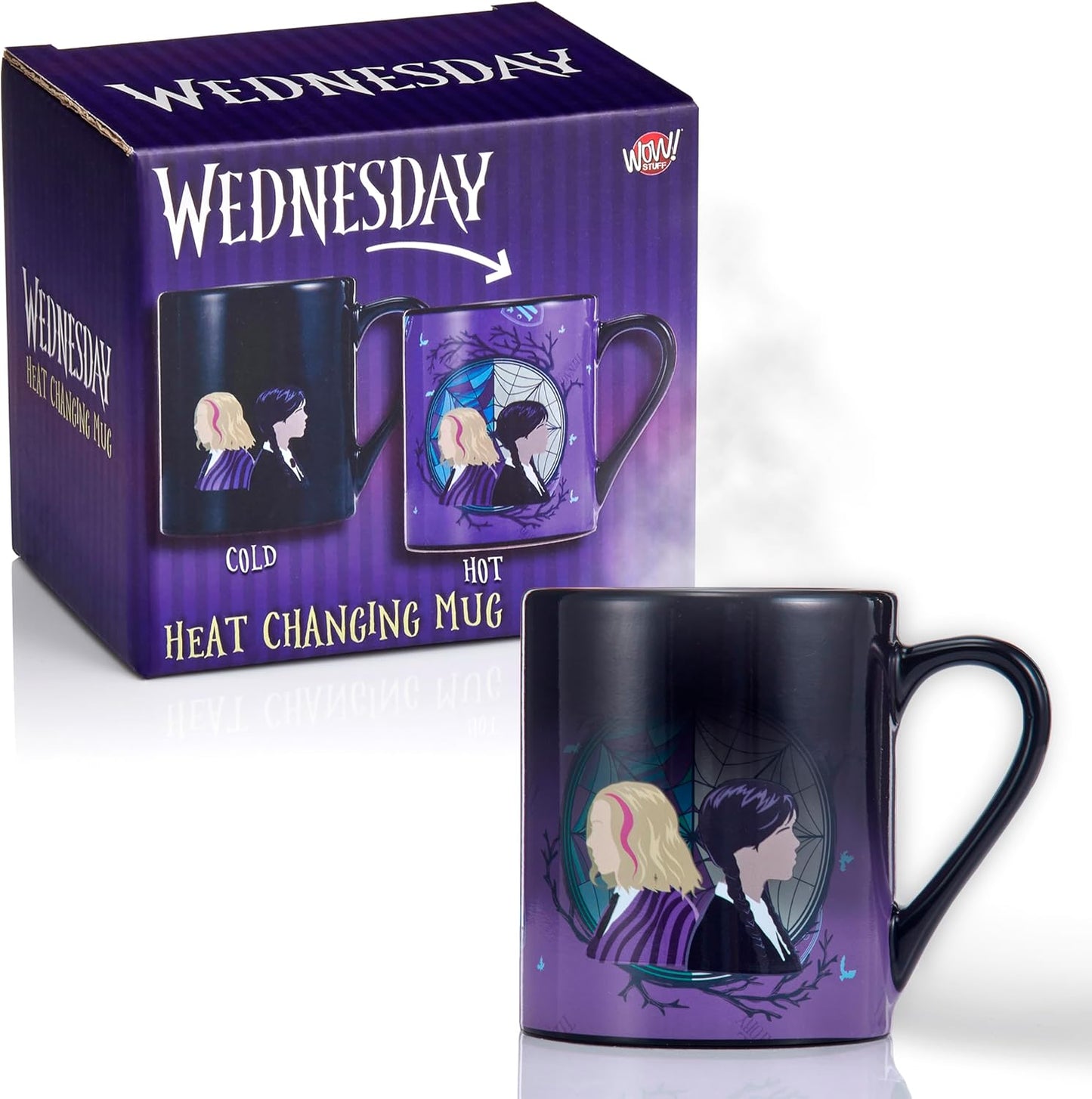 UAU! COISAS Caneca oficial de quarta-feira com troca de calor de Wednesday e Enid | Heat revela a janela do dormitório Nevermore | Caneca de presente oficial para fãs da série Wednesday na Netflix