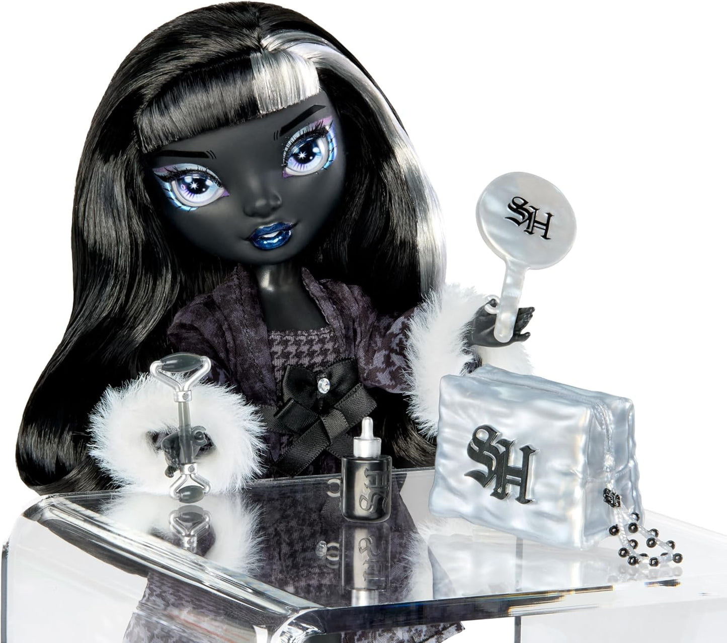 Rainbow High Shadow High Girl's Night - Shanelle Onyx - Boneca Fashion em tons de cinza de 28 cm, cabelo e roupa pretos com acessórios e pente - Para colecionadores e crianças a partir de 4 anos