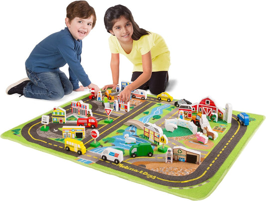 Melissa &amp; Doug Deluxe Playspaces Juego de alfombra de camino y tapete de actividades decorativo 3+ Regalo para niño o niña