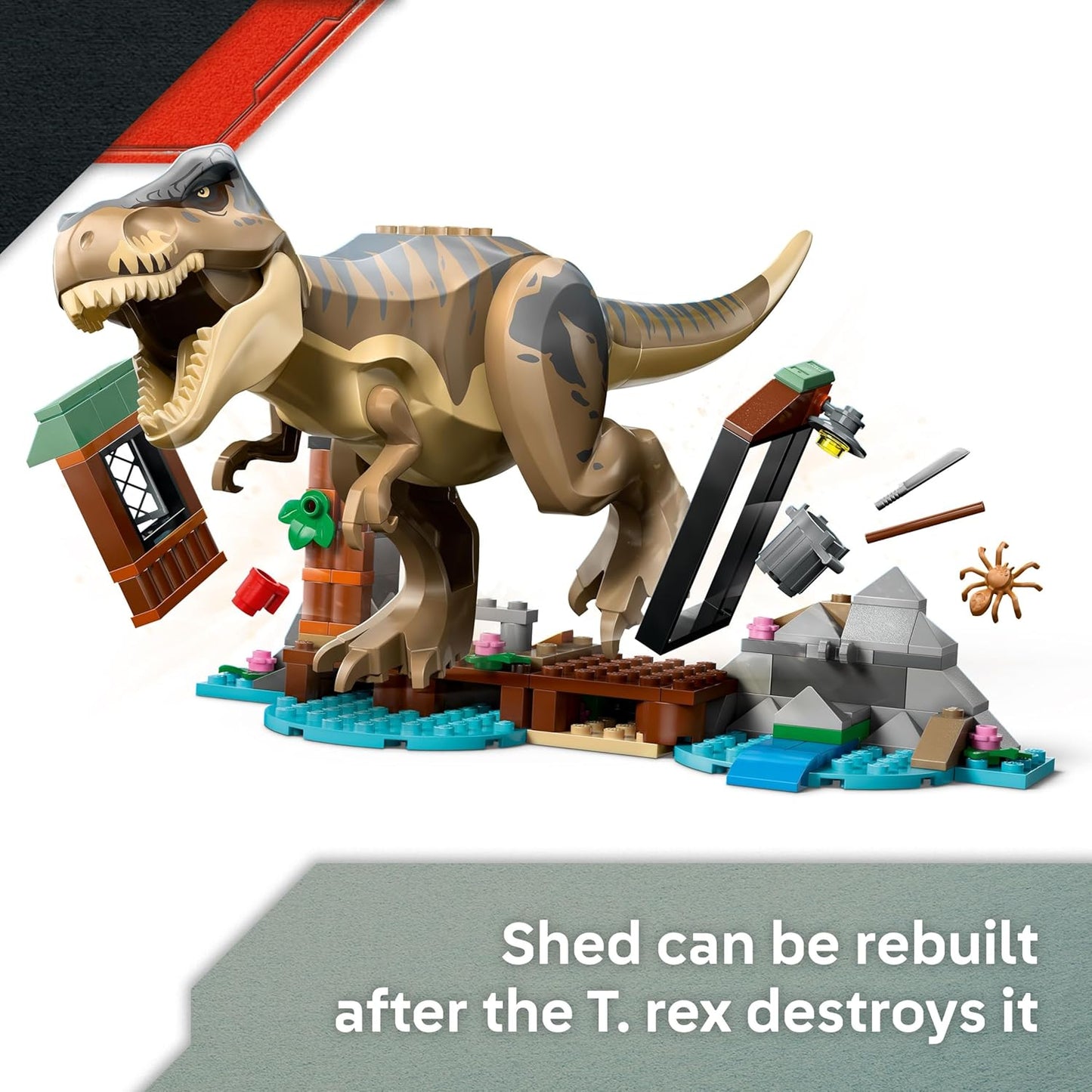 LEGO Jurassic World Fuga do T. rex no Rio - Brinquedo Interativo de Dinossauro - Inclui uma Figura de Dinossauro, Barco de Brinquedo, Quadriciclo e 2 Minifiguras - Presente para Meninos e Meninas a partir de 5 Anos - 76975