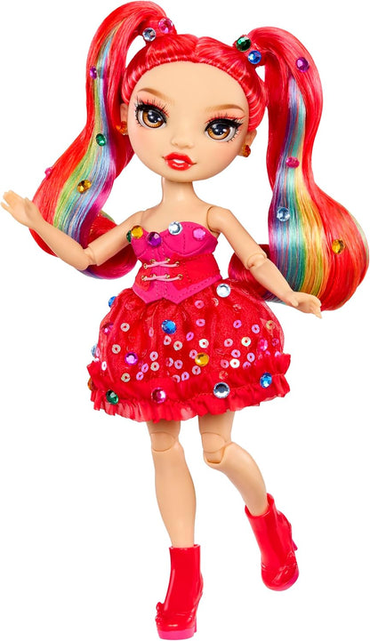 Rainbow High Be Dazzling - Vivienne Rouge - Boneca Fashion Vermelha de 28cm com Ferramenta para Aplicar Glitter, Pedras Brilhantes e Acessórios de Estilo