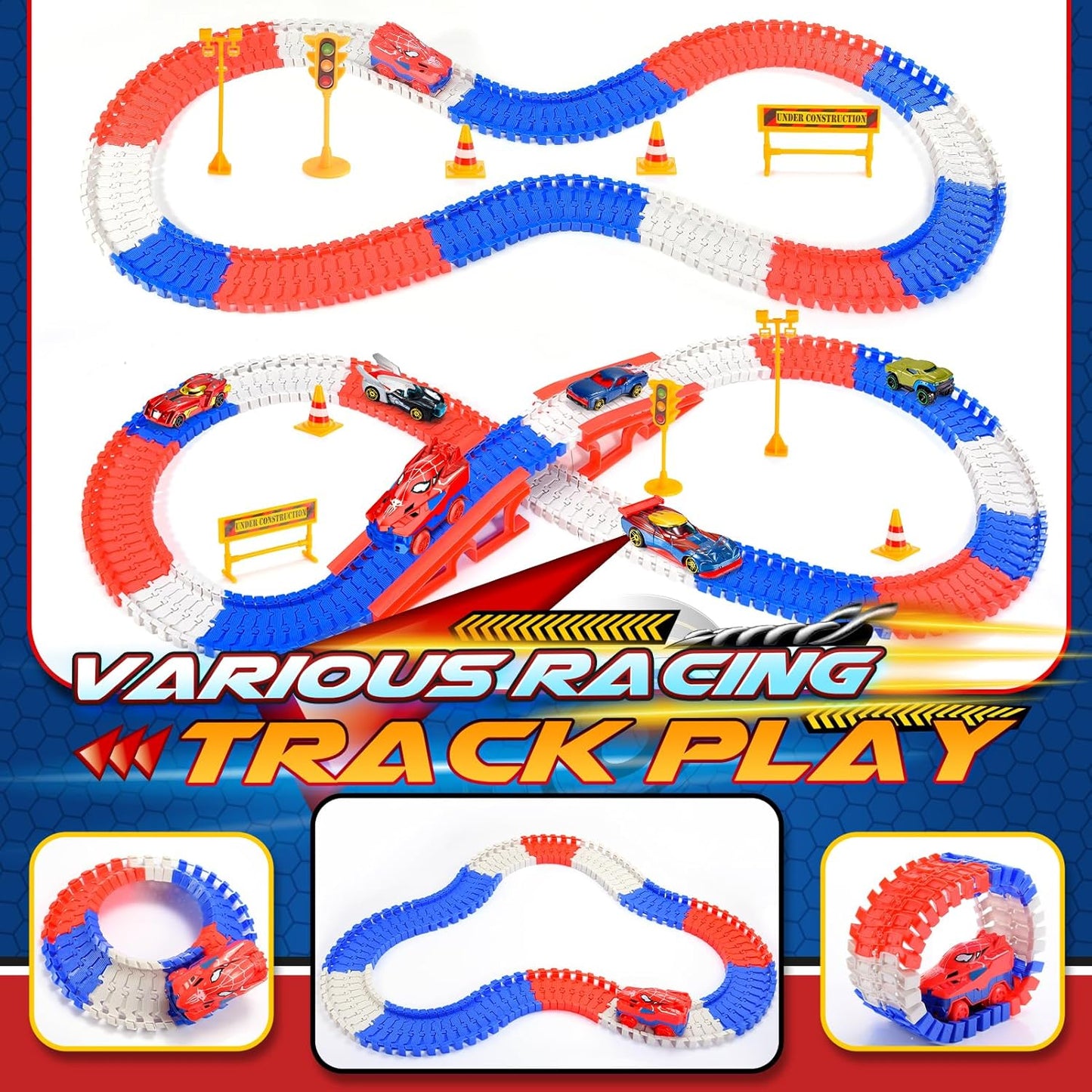 Pistas de Corrida de Construção em Aranha, Brinquedos de Aranha para Meninos de 3 a 6 Anos, Presente de Aniversário e Natal para Meninos de 3 a 9 Anos, Brinquedos de Construção para Meninas, Carrinhos de Brinquedo, 234 Peças