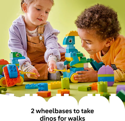 LEGO DUPLO 3 em 1 Dinossauros sobre Rodas - Brinquedo Educativo para Meninos e Meninas a partir de 3 Anos para Construir Figuras de Dinossauros Diplodoco e T. Rex, Triceratops e Estegossauro ou Pteranodonte e Parassaurolofo - 10451