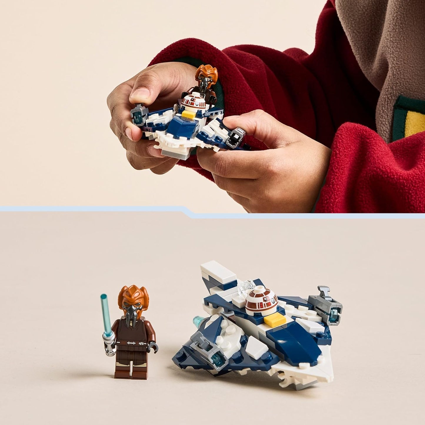 LEGO Star Wars: The Clone Wars Jedi Starfighter Microfighter de Plo Koon, brinquedo de construção colecionável para crianças, presente para meninos, meninas e fãs com 6 anos ou mais, inclui um sabre de luz azul 75400