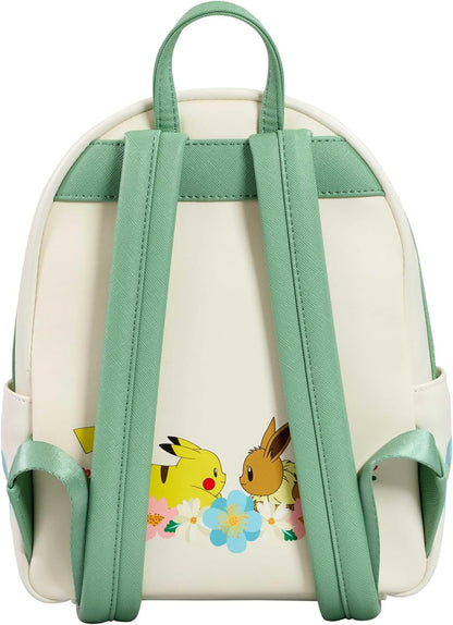 Loungefly Pokémon - Pikachu e Eevee - Mini mochila floral - Couro vegano premium - Ideia de presente - Produtos oficiais - Para meninos, meninas, homens e mulheres - Fãs de anime