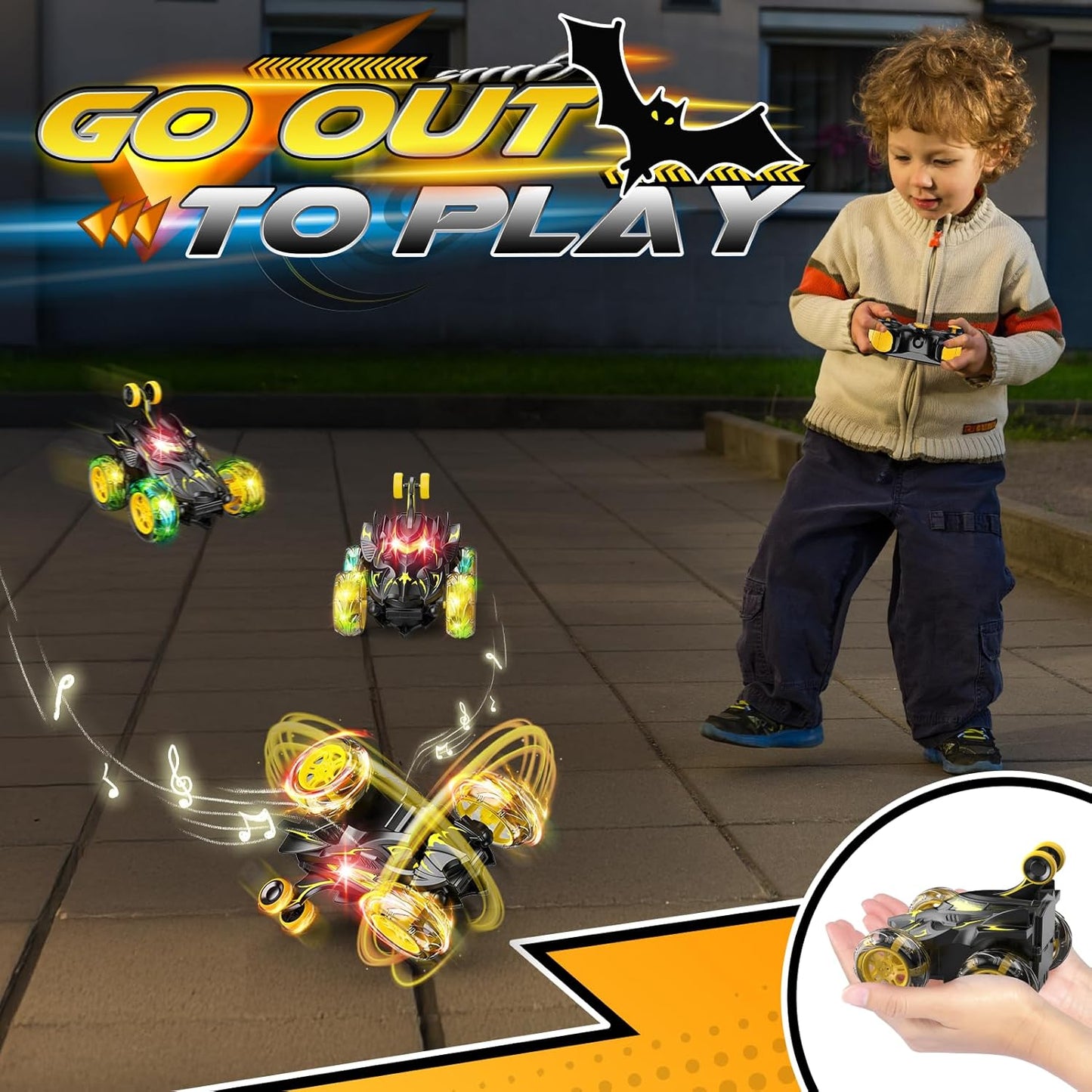 Braxel Carros de controle remoto com giro de 360°, BatToy Man, brinquedos infantis para meninos de 3 a 9 anos, carro de controle remoto com LED para meninos de 3 a 11 anos, presente antecipado.