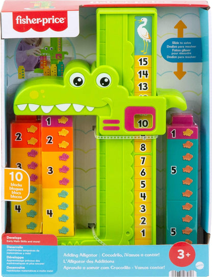 Fisher-Price Brinquedo educativo pré-escolar com jacaré para adicionar e contar, com 10 blocos de empilhar, para crianças a partir de 3 anos, JCT13