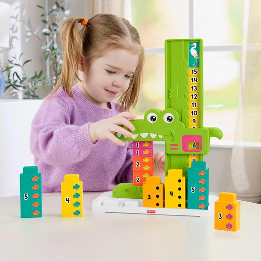 Fisher-Price Brinquedo educativo pré-escolar com jacaré para adicionar e contar, com 10 blocos de empilhar, para crianças a partir de 3 anos, JCT13
