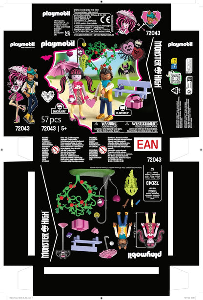 Playmobil Monster High – Encontro de Dia dos Namorados: Draculaura e Clawd com Banco de Parque e Acessórios – Brinquedo Infantil para Maiores de 5 Anos (72043)