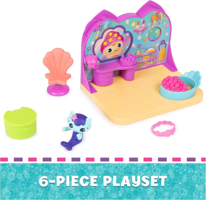 DreamWorks Gabby’s Dollhouse, Conjunto de Spa da MerCat, com figura da MerCat, brinquedos surpresa e mobília de casa de bonecas. Brinquedo infantil para meninas e meninos a partir de 3 anos.