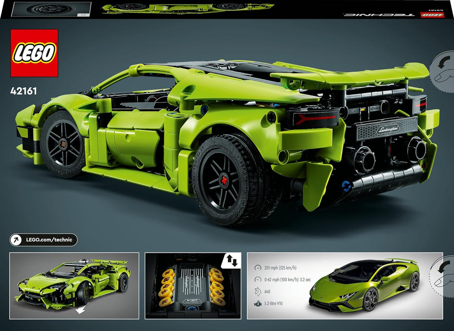 LEGO Kit de modelo de carro de brinquedo Technic Lamborghini Huracán Tecnica, conjunto de construção de carro de corrida para crianças, meninos, meninas e fãs de esportes motorizados com mais de 9 anos, ideia de presente colecionável 42161