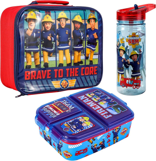 Zawadi Conjunto de lancheira infantil Global Fireman Sam Kids - lancheira isolada, lancheira com vários compartimentos e garrafa de água de 580 ml - conjunto de comida para almoço de viagem escolar,
