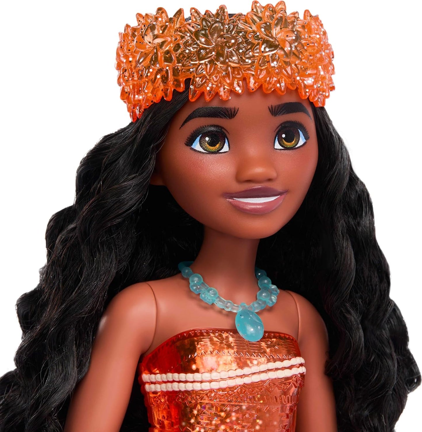 Mattel Bonecas Disney Princess da , Boneca Fashion Articulada Moana com Roupa e Acessórios Brilhantes, Brinquedos do Filme da Disney, HLW05, Traje Laranja | Visual Fashion Brilhante com Saia, Tiara e Colar Removíveis, Articulada e Colecionável,