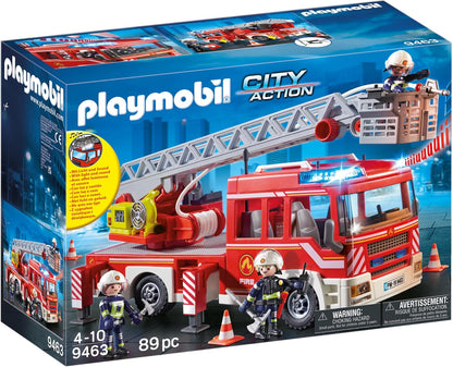 Playmobil 9463 City Action Unidade de Bombeiros com Escada Extensível, Luzes e Sons, brinquedo de bombeiro e helicóptero, brincadeira divertida e imaginativa, conjunto adequado para crianças a partir de 4 anos.