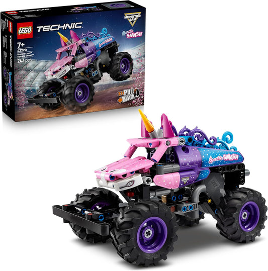 LEGO Technic Monster Jam Sparkle Smash Caminhão de Brinquedo com Mecanismo de Fricção - Kit de Modelo de Carro de Corrida com Tema de Unicórnio Rosa - Presente de Aniversário Criativo para Meninos, Meninas e Fãs a partir de 7 Anos - 42220