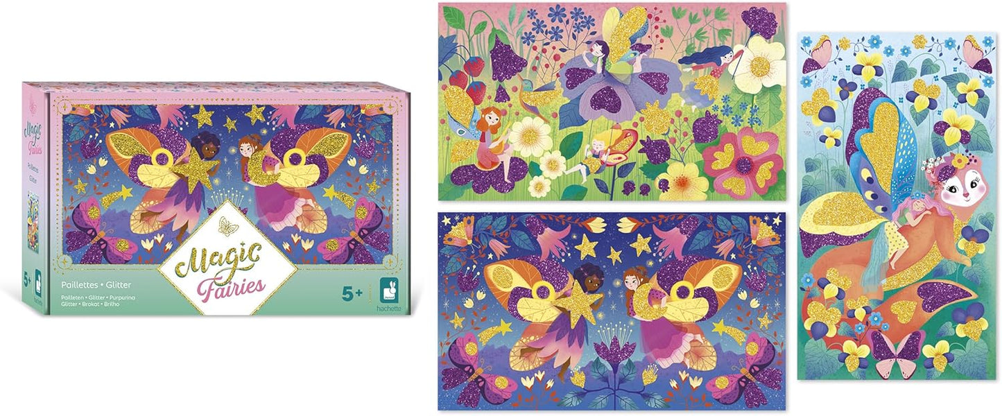 Janod - 3 Pranchas de Glitter com 2 Tubos de Glitter - Tema Fada - Kit de Lazer Criativo Infantil - A partir de 5 anos - J09171