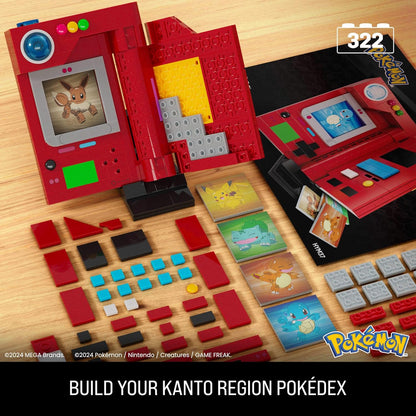 MEGA Conjunto de brinquedos de construção Pokémon, Pokédex da região de Kanto com 322 peças, luz e 5 cartas lenticulares, para crianças ou adultos colecionáveis, HYM37