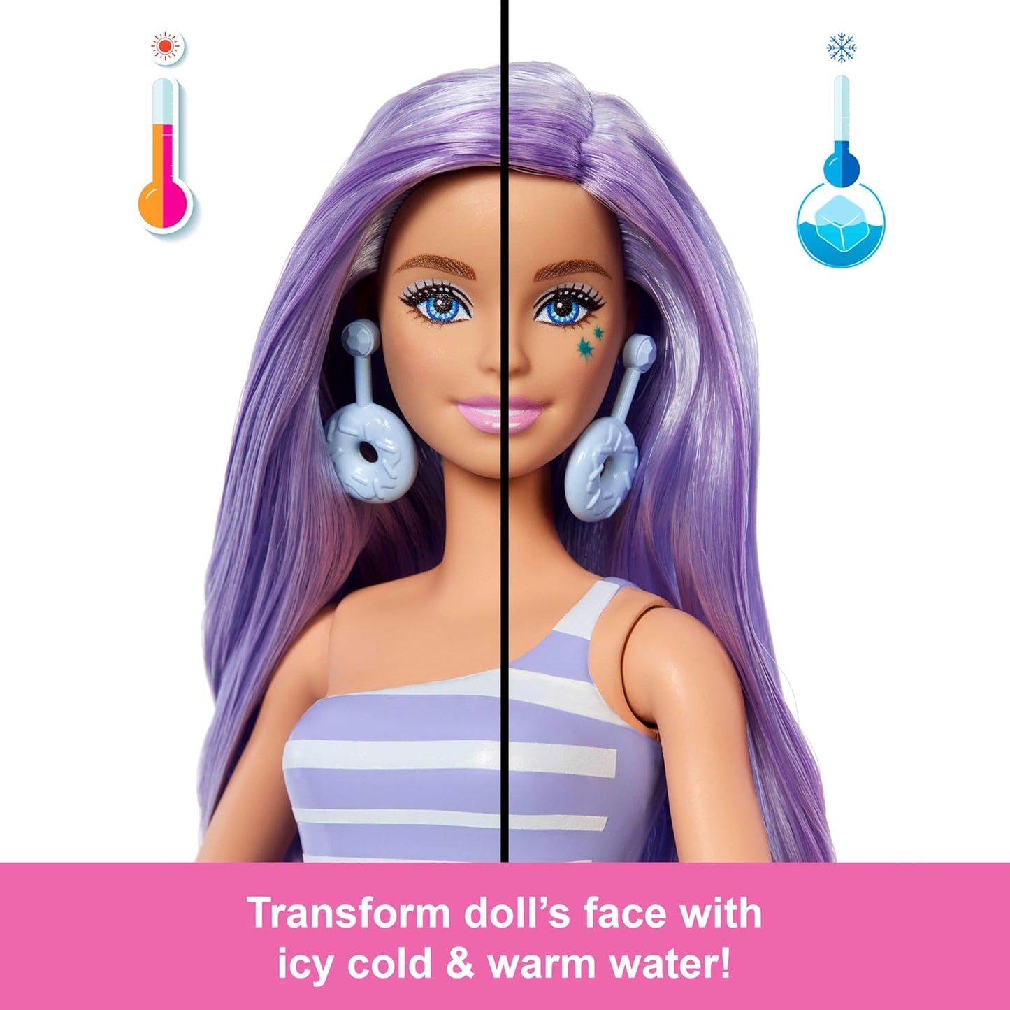 Barbie Pop Reveal Series - Boneca Fashion e Acessórios, Série Treat, Tema Donut Dreams com Animal de Estimação, 8 Surpresas Incluindo Mudança de Cor, JFY60